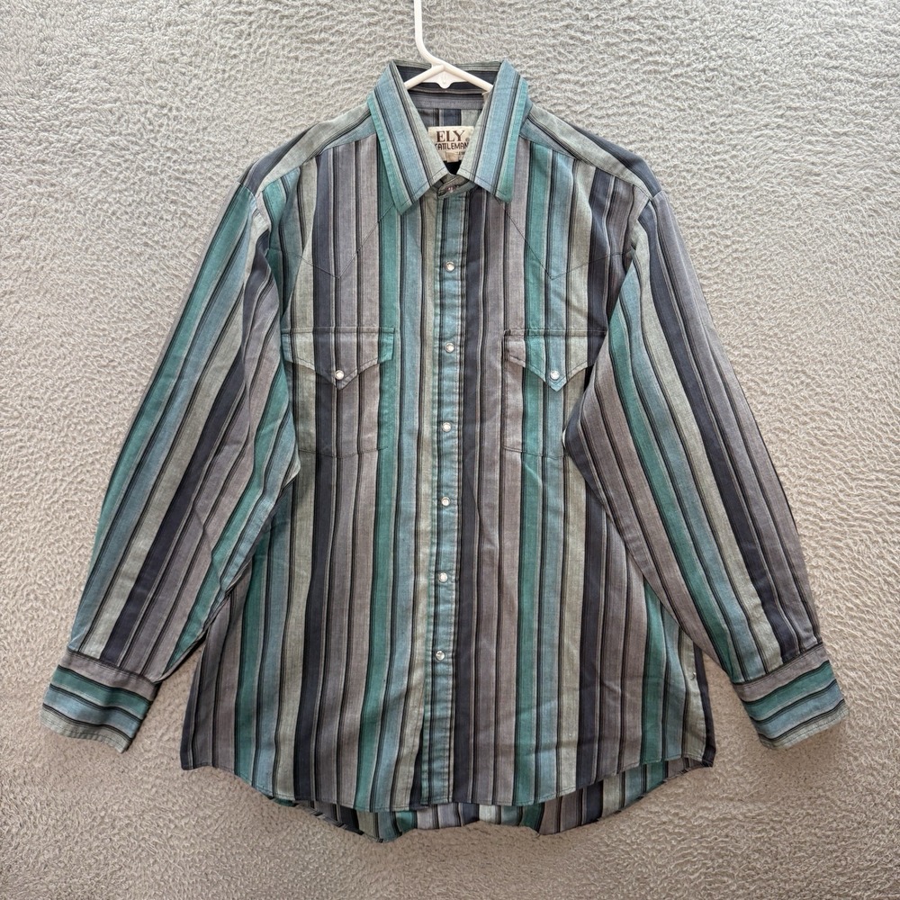Vintage Ely‎ Cattleman Shirt Adult 16 Multicolor Striped Pearl Snap Western 90s